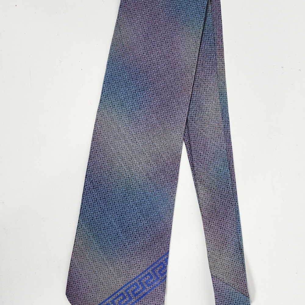 Gianni Versace Black Label Silk Necktie Abstract Blue Geometric‎ Greca Vintage